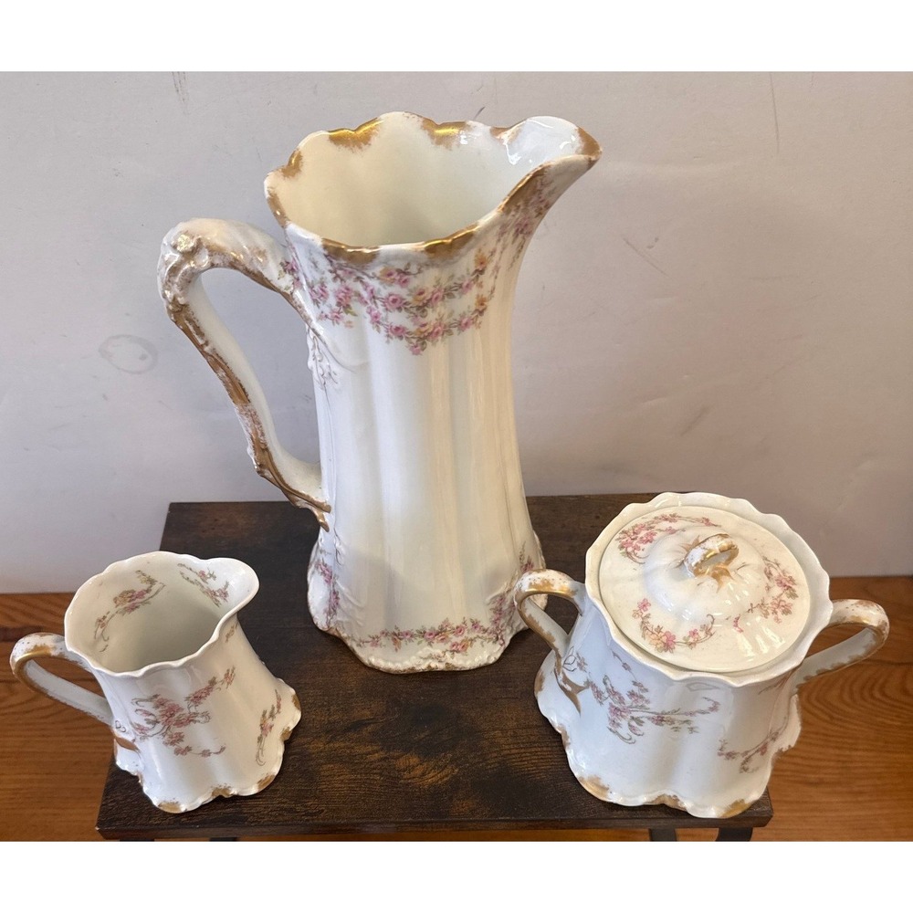 Haviland Limoges France Pitcher, Creamer & Lidded Sugar Bowl Set Norma #233